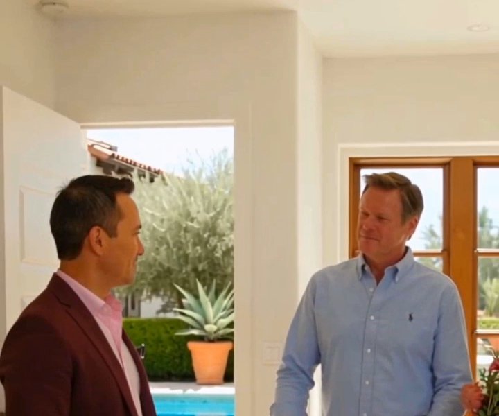 Kiri talking through the plan with a seller at the kitchen counter